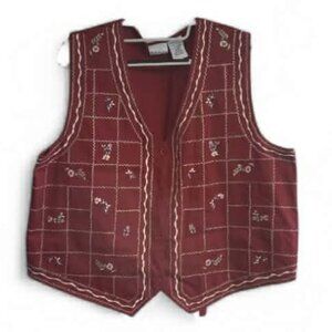 Bobbie Brooks Vest Vintage Embroidered XL 16/18 Floral Checkerboard